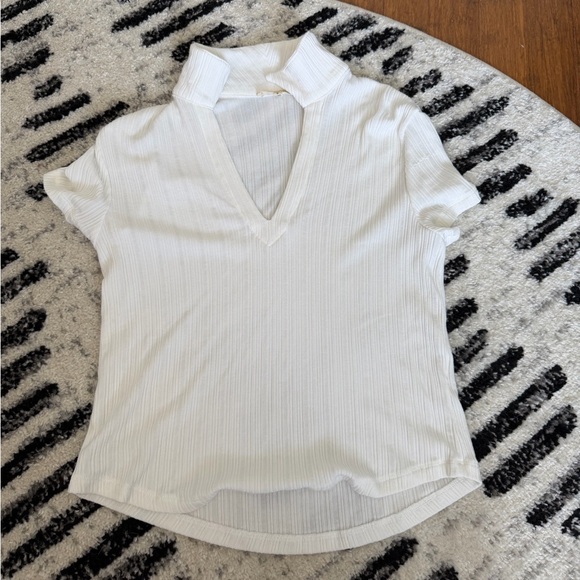 Madewell Ribbed V-Neck Polo Tee White - Picture 2 of 4